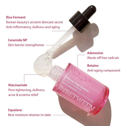 Blithe Makeup Prep Essence Primer for Elegant Dewy Finish - Skin Brightening Niacinamide Serum & Moisturizing Makeup Primer for Mature Skin, Glamorous Radiant Glow Primer, Korean Makeup 1 Fl Oz
