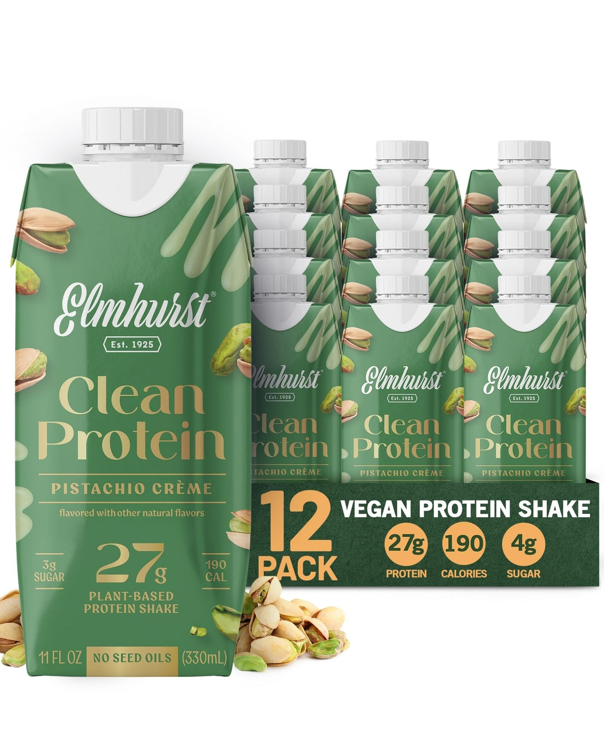 Elmhurst 1925 Strawberries & Cream Vegan Protein Shakes, 11 Oz (12-Pack)