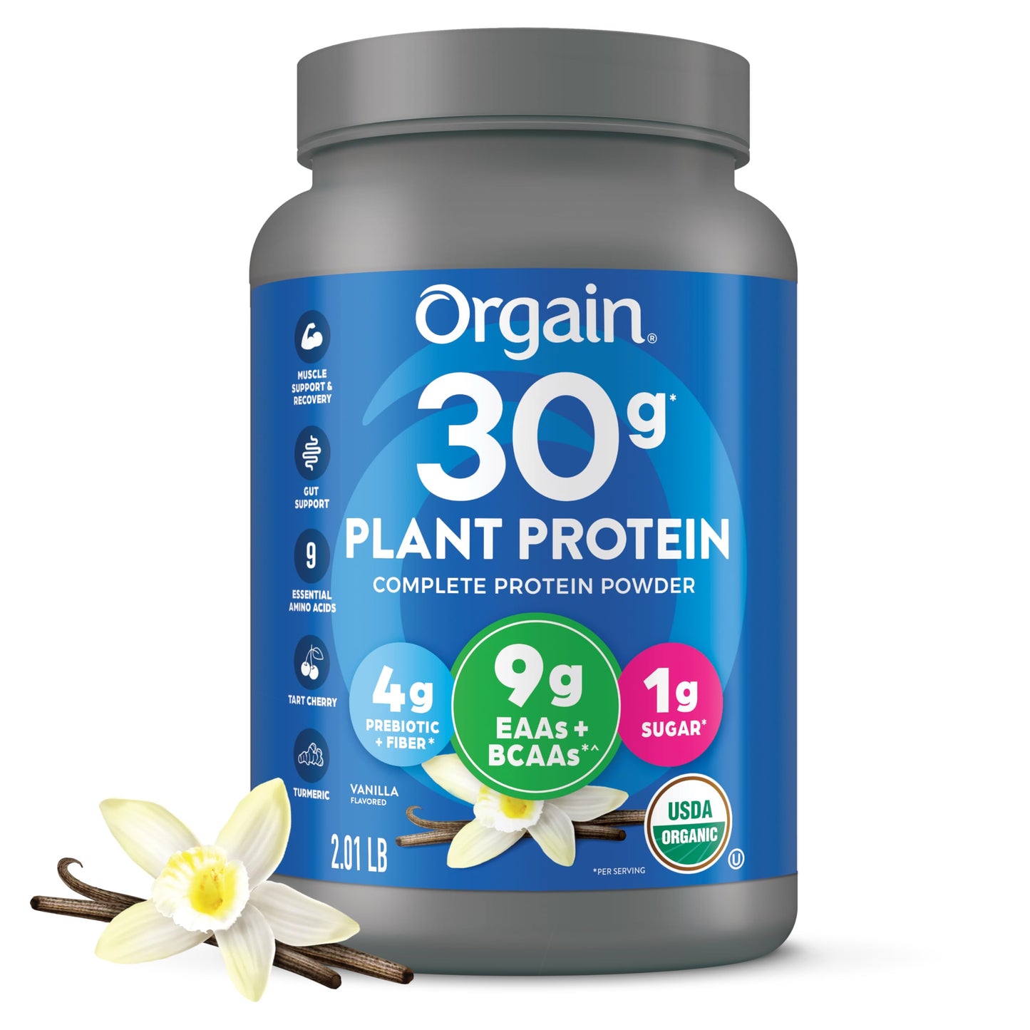 Orgain Organic 30g Vegan Protein Powder, Chocolate 9g EAAs + BCAAs, Plant Protein, 6g Prebiotic + Fiber, 1g Sugar, Pre-Workout, Muscle Support + Recovery - 2.01lb (Packaging May Vary)