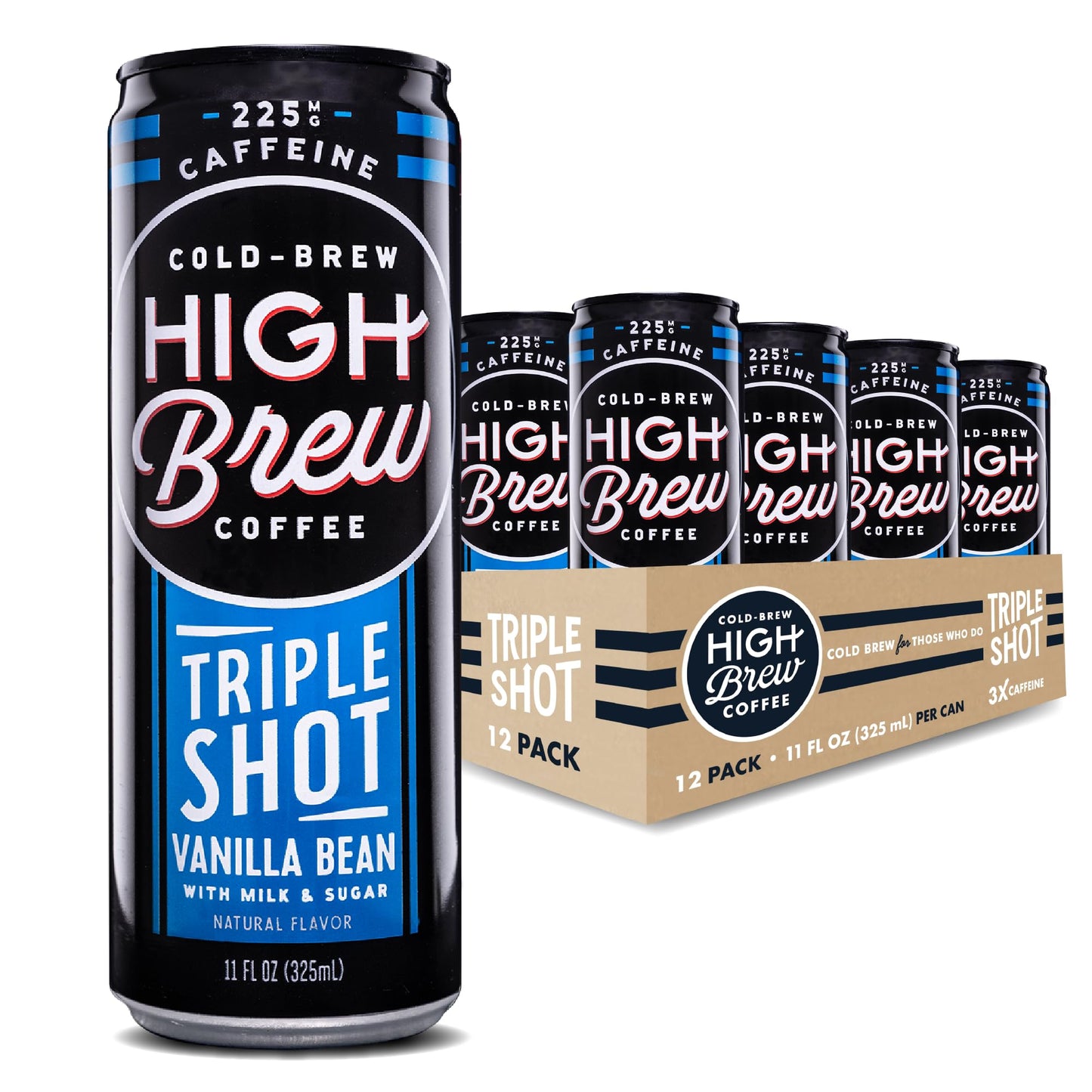 High Brew Coffee | Lightly Sweetened Cold Brew Iced Coffee with Pure Cane Sugar – 225 mg Natural Caffeine, Patiently Brewed, Never Heated. Low-Acid, Ready-to-Drink | 11 oz Can (Triple Shot Black)