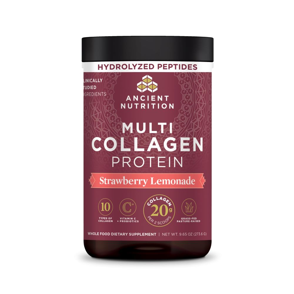 Ancient Nutrition Collagen Peptides Powder, Multi Collagen Protein, Women & Men, Vitamin C, Probiotics, Hydrolyzed Collagen, Supports Skin, Joints, Gut Health, Unflavored (40 Servings)