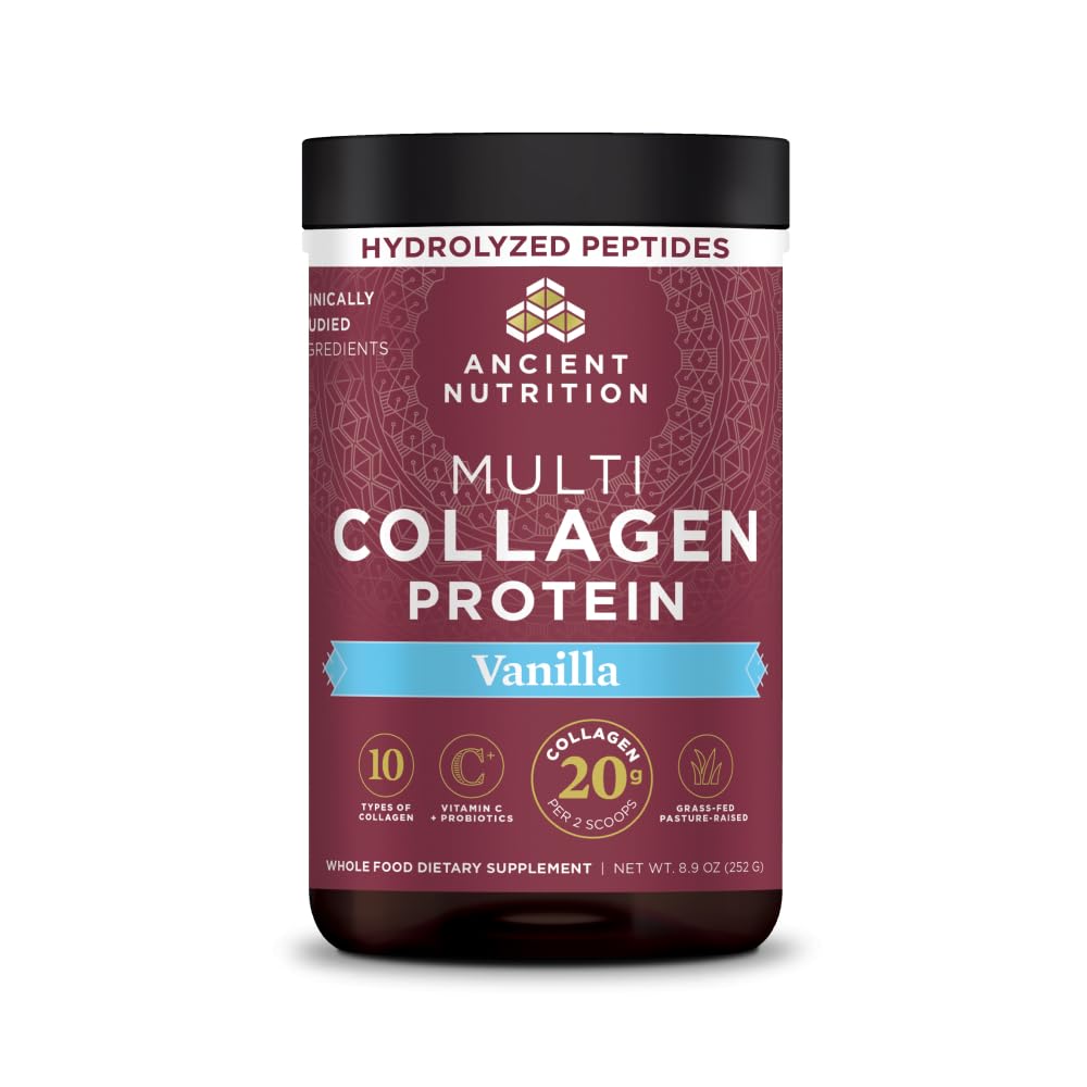 Ancient Nutrition Collagen Peptides Powder, Multi Collagen Protein, Women & Men, Vitamin C, Probiotics, Hydrolyzed Collagen, Supports Skin, Joints, Gut Health, Unflavored (40 Servings)