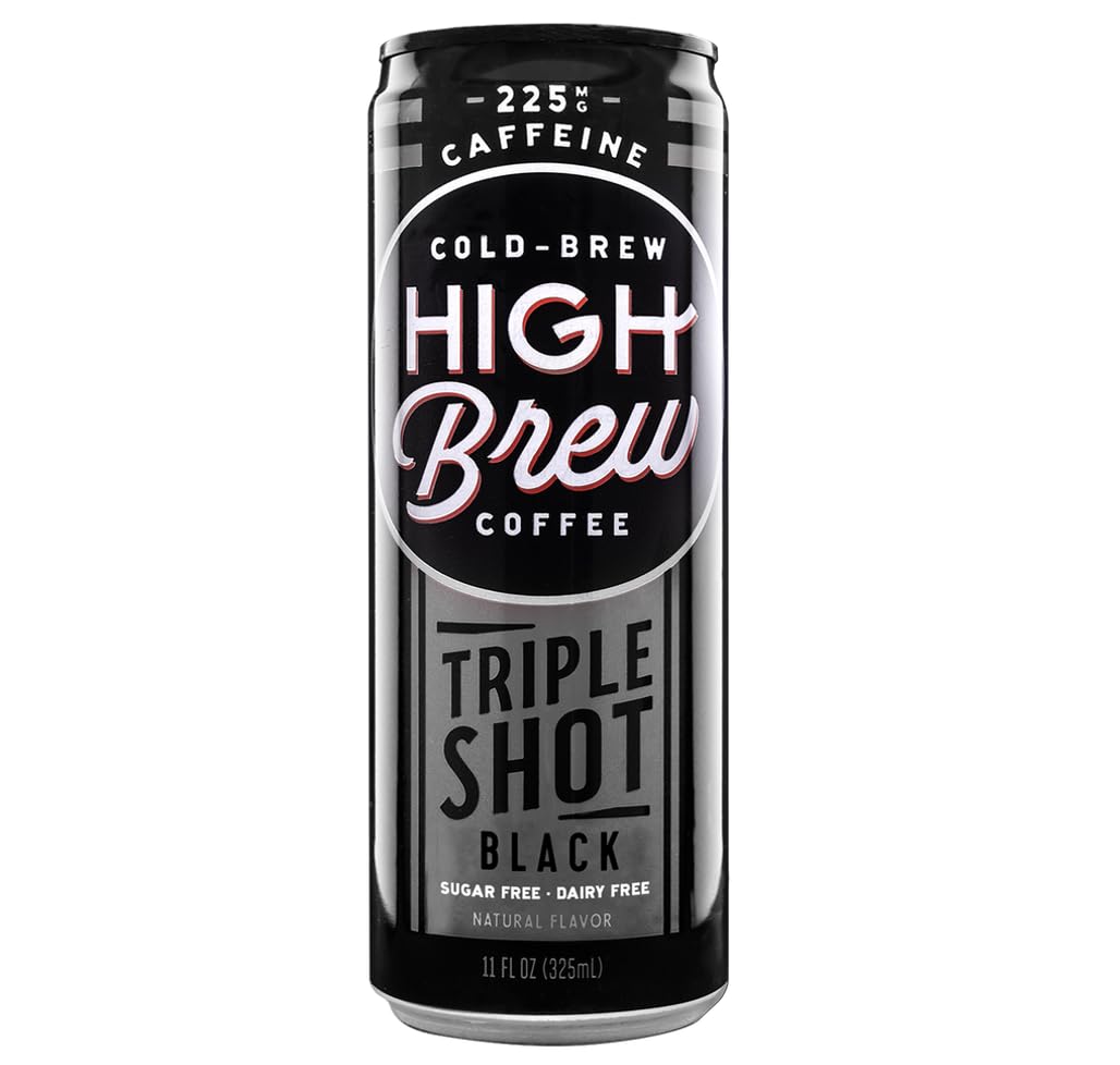 High Brew Coffee | Lightly Sweetened Cold Brew Iced Coffee with Pure Cane Sugar – 225 mg Natural Caffeine, Patiently Brewed, Never Heated. Low-Acid, Ready-to-Drink | 11 oz Can (Triple Shot Black)