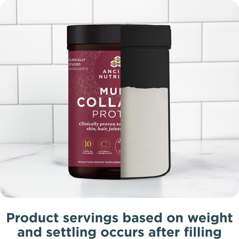 Ancient Nutrition Collagen Peptides Powder, Multi Collagen Protein, Women & Men, Vitamin C, Probiotics, Hydrolyzed Collagen, Supports Skin, Joints, Gut Health, Unflavored (40 Servings)