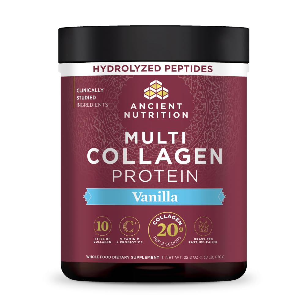Ancient Nutrition Collagen Peptides Powder, Multi Collagen Protein, Women & Men, Vitamin C, Probiotics, Hydrolyzed Collagen, Supports Skin, Joints, Gut Health, Unflavored (40 Servings)