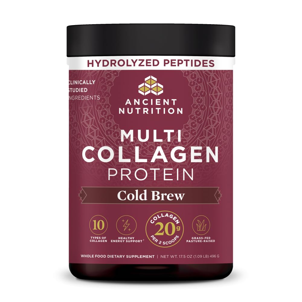 Ancient Nutrition Collagen Peptides Powder, Multi Collagen Protein, Women & Men, Vitamin C, Probiotics, Hydrolyzed Collagen, Supports Skin, Joints, Gut Health, Unflavored (40 Servings)