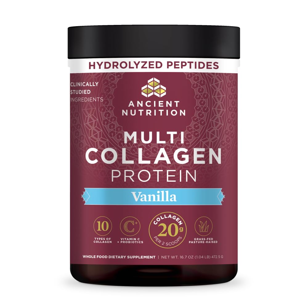 Ancient Nutrition Collagen Peptides Powder, Multi Collagen Protein, Women & Men, Vitamin C, Probiotics, Hydrolyzed Collagen, Supports Skin, Joints, Gut Health, Unflavored (40 Servings)