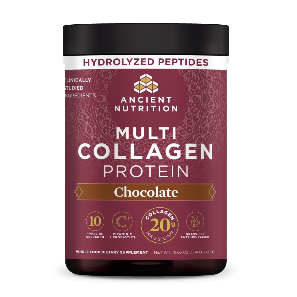 Ancient Nutrition Collagen Peptides Powder, Multi Collagen Protein, Women & Men, Vitamin C, Probiotics, Hydrolyzed Collagen, Supports Skin, Joints, Gut Health, Unflavored (40 Servings)