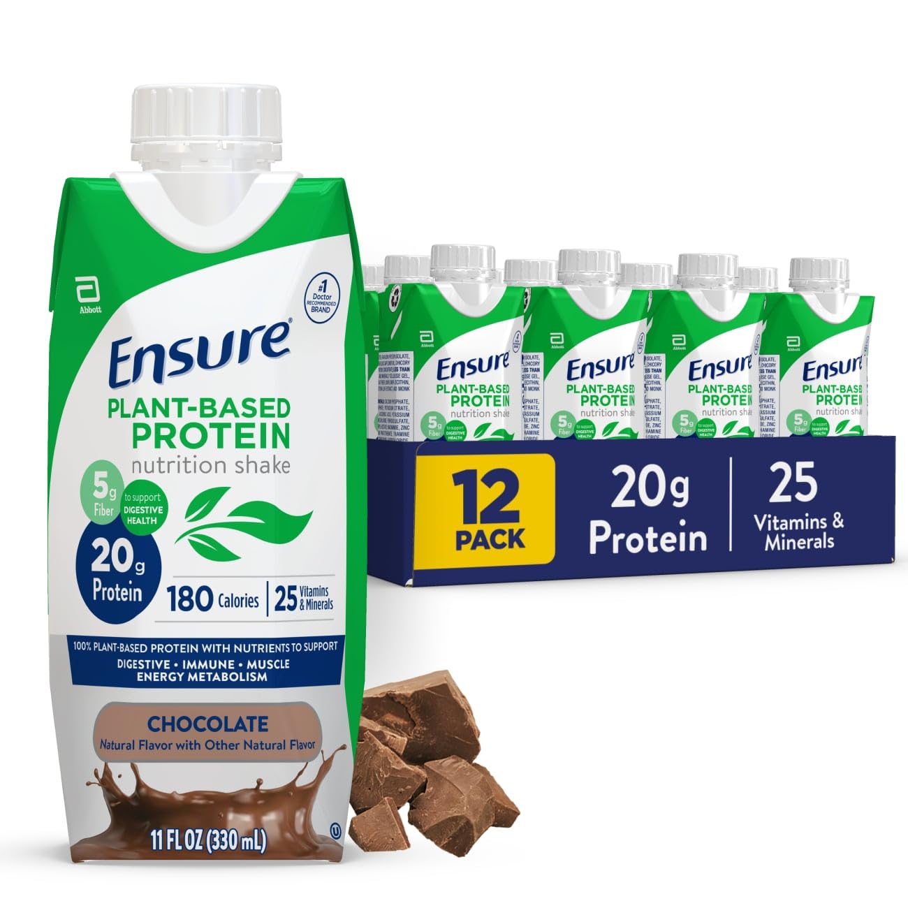 Ensure Plant-Based Vegan Protein Vanilla Nutrition Shake I Gluten-Free I Dairy-Free I Soy-Free Bottled Liquid Shake I 12 Pack