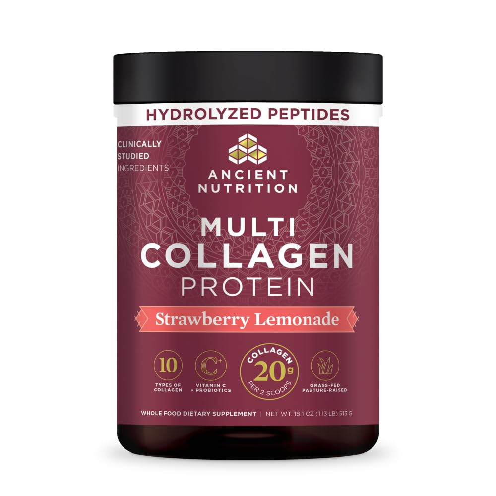 Ancient Nutrition Collagen Peptides Powder, Multi Collagen Protein, Women & Men, Vitamin C, Probiotics, Hydrolyzed Collagen, Supports Skin, Joints, Gut Health, Unflavored (40 Servings)