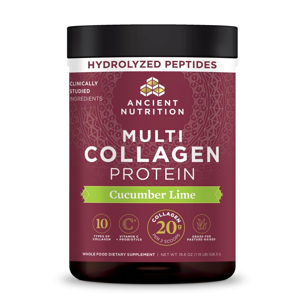 Ancient Nutrition Collagen Peptides Powder, Multi Collagen Protein, Women & Men, Vitamin C, Probiotics, Hydrolyzed Collagen, Supports Skin, Joints, Gut Health, Unflavored (40 Servings)