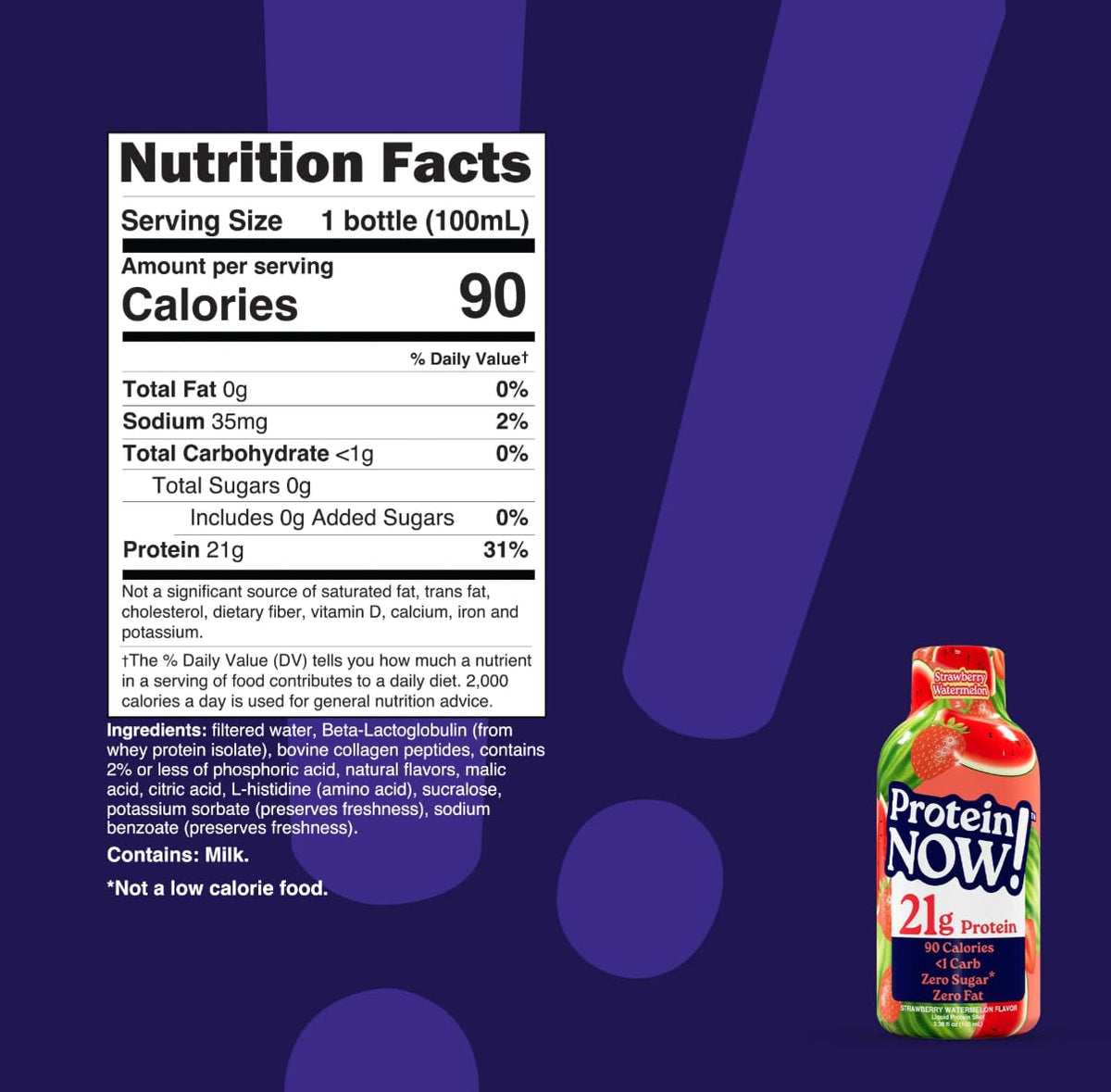 Protein Now Liquid 3 oz. Protein Shot By NutraBio– 21g Protein, 0 Carbs, 0 Fat, GLP-1 Support, Ready-to-Drink, No Refrigeration, Whey & Collagen Protein for Hair, Skin & Nails, Liquid Protein On-the-Go Nutrition- Strawberry Watermelon