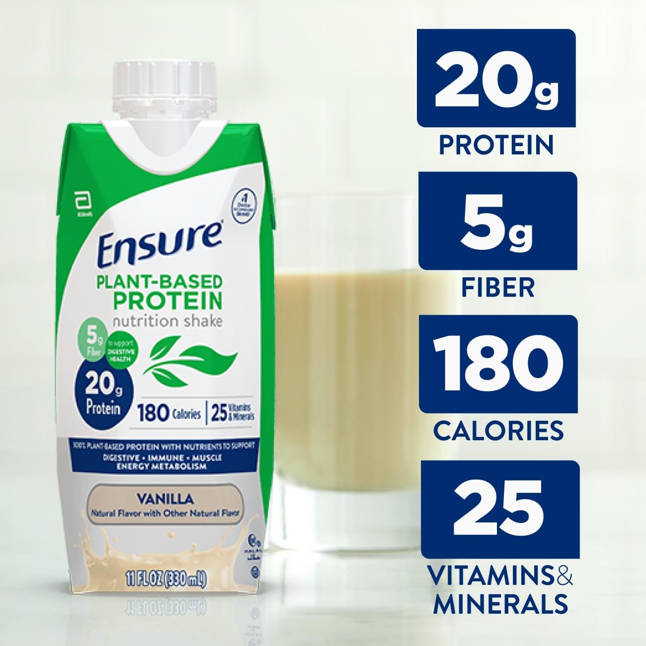Ensure Plant-Based Vegan Protein Vanilla Nutrition Shake I Gluten-Free I Dairy-Free I Soy-Free Bottled Liquid Shake I 12 Pack