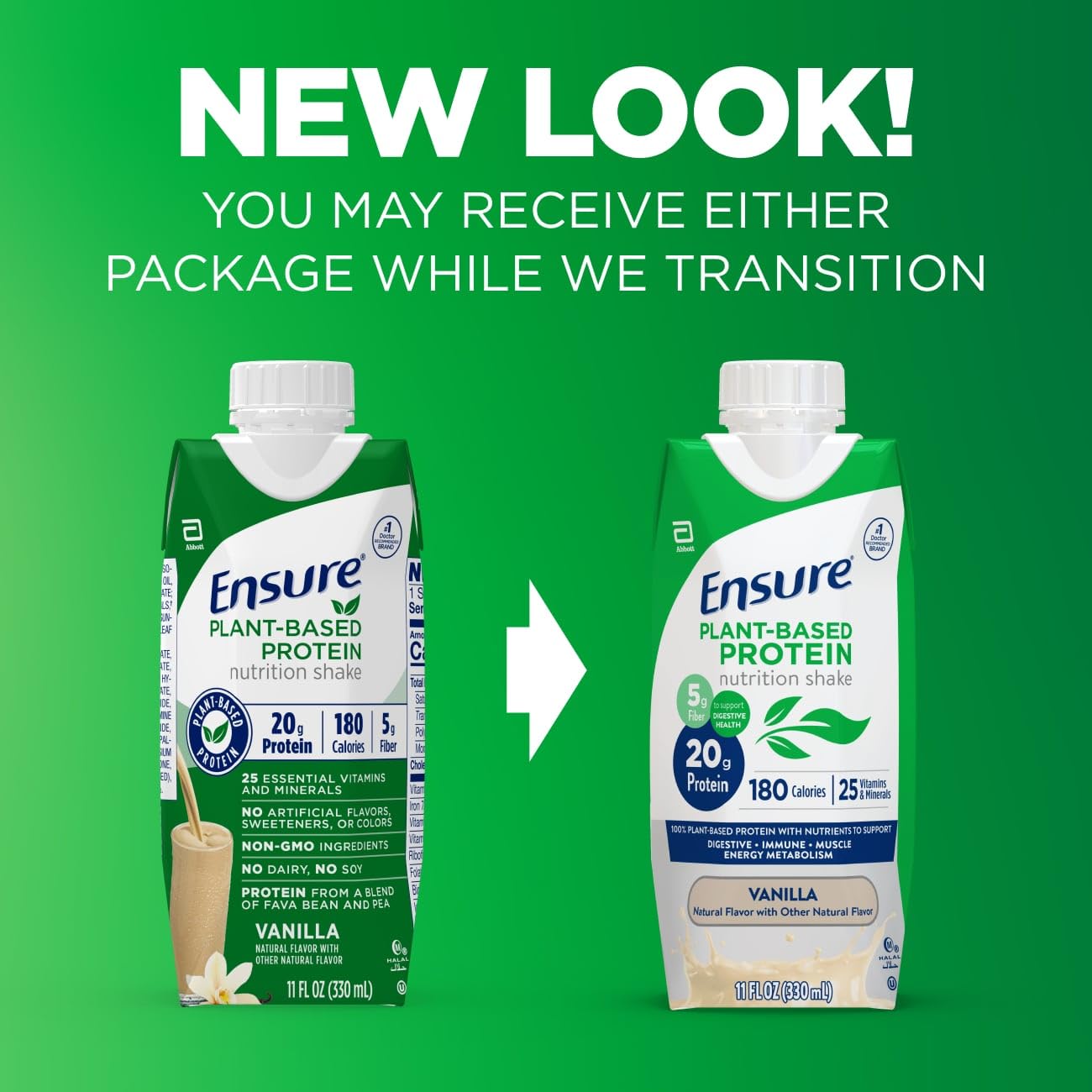 Ensure Plant-Based Vegan Protein Vanilla Nutrition Shake I Gluten-Free I Dairy-Free I Soy-Free Bottled Liquid Shake I 12 Pack