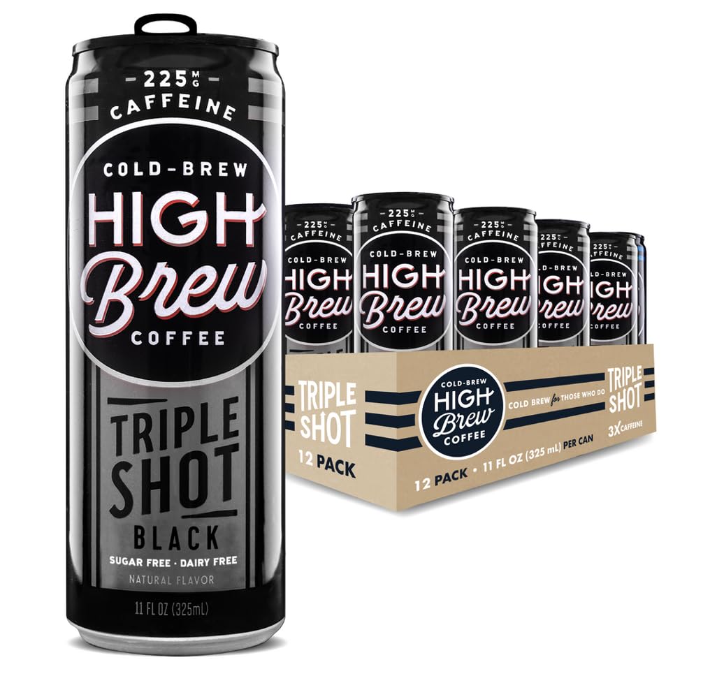 High Brew Coffee | Lightly Sweetened Cold Brew Iced Coffee with Pure Cane Sugar – 225 mg Natural Caffeine, Patiently Brewed, Never Heated. Low-Acid, Ready-to-Drink | 11 oz Can (Triple Shot Black)