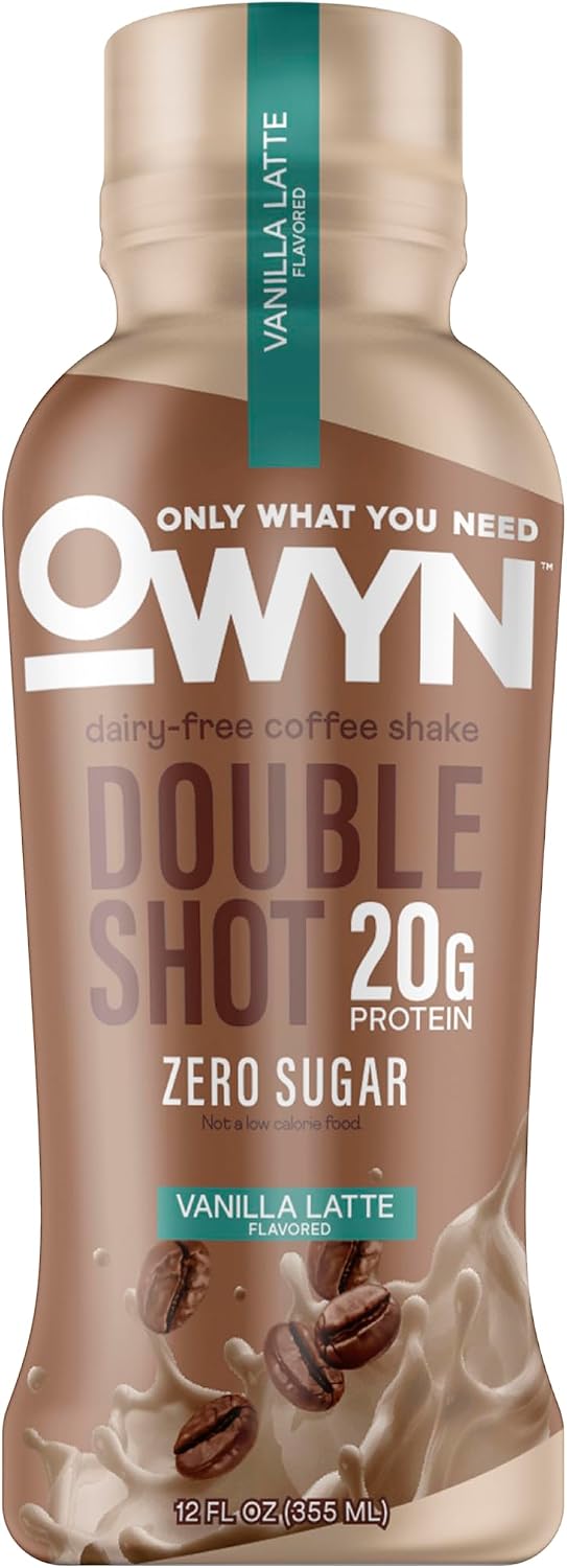 OWYN Only What You Need Vanilla Latte Flavored 20g Protein Shake, 12 Ct | 20g Protein, Zero Sugar, 180mg Caffeine, Dairy Free, Plant Protein, Gluten Free, Individual 12fl oz Bottles