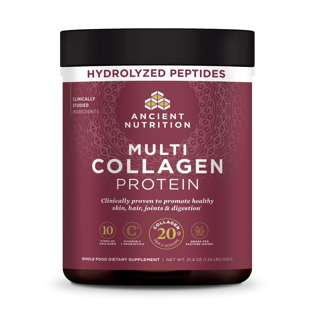 Ancient Nutrition Collagen Peptides Powder, Multi Collagen Protein, Women & Men, Vitamin C, Probiotics, Hydrolyzed Collagen, Supports Skin, Joints, Gut Health, Unflavored (40 Servings)