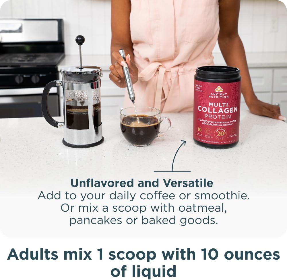 Ancient Nutrition Collagen Peptides Powder, Multi Collagen Protein, Women & Men, Vitamin C, Probiotics, Hydrolyzed Collagen, Supports Skin, Joints, Gut Health, Unflavored (40 Servings)