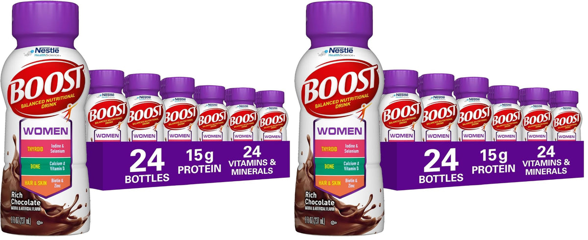 BOOST Women Balanced Nutritional Drink, Rich Chocolate, 8 FL OZ, 24 pk