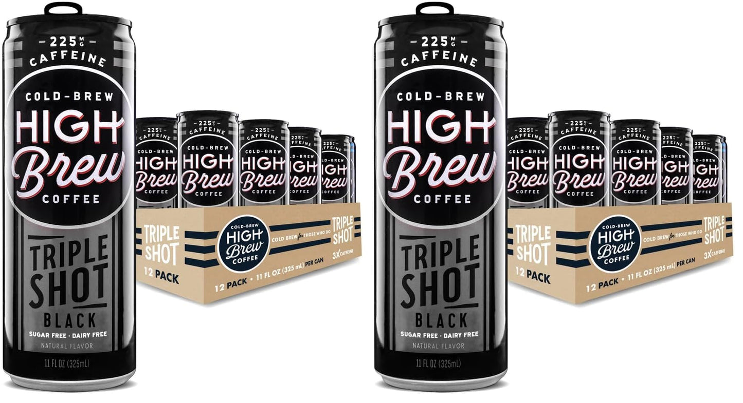 High Brew Coffee | Lightly Sweetened Cold Brew Iced Coffee with Pure Cane Sugar – 225 mg Natural Caffeine, Patiently Brewed, Never Heated. Low-Acid, Ready-to-Drink | 11 oz Can (Triple Shot Black)