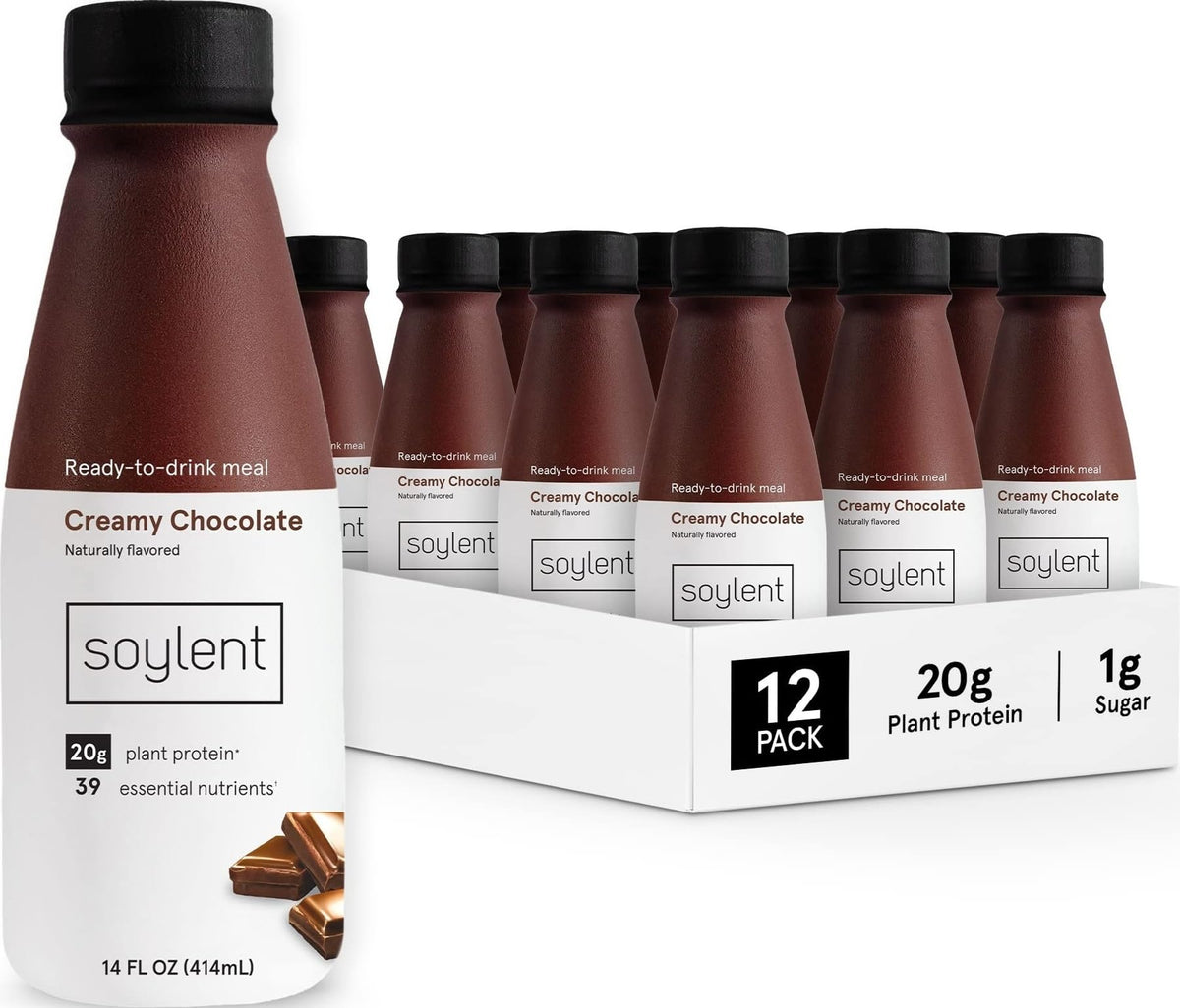 Soylent Banana Meal Replacement Shake, Ready-to-Drink Plant Based Protein Drink, Contains 20g Complete Vegan Protein and 1g Sugar, 14oz, 12 Pack