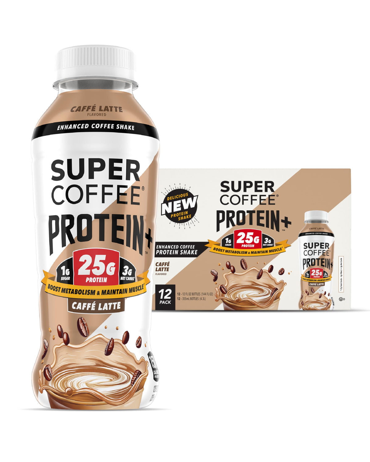 Super Coffee Protein+ Caffe Latte Protein Coffee 25g Protein 11oz 18Pk