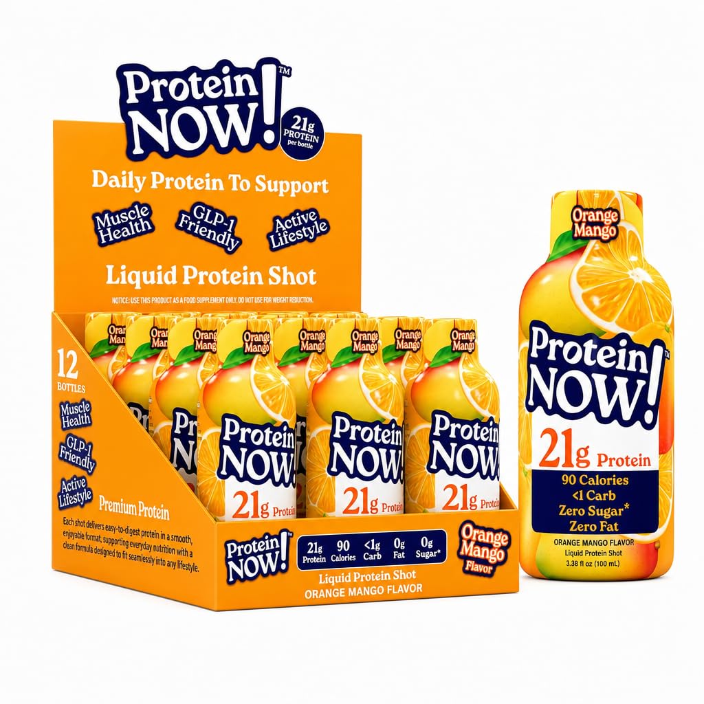 Protein Now Liquid 3 oz. Protein Shot By NutraBio– 21g Protein, 0 Carbs, 0 Fat, GLP-1 Support, Ready-to-Drink, No Refrigeration, Whey & Collagen Protein for Hair, Skin & Nails, Liquid Protein On-the-Go Nutrition- Strawberry Watermelon