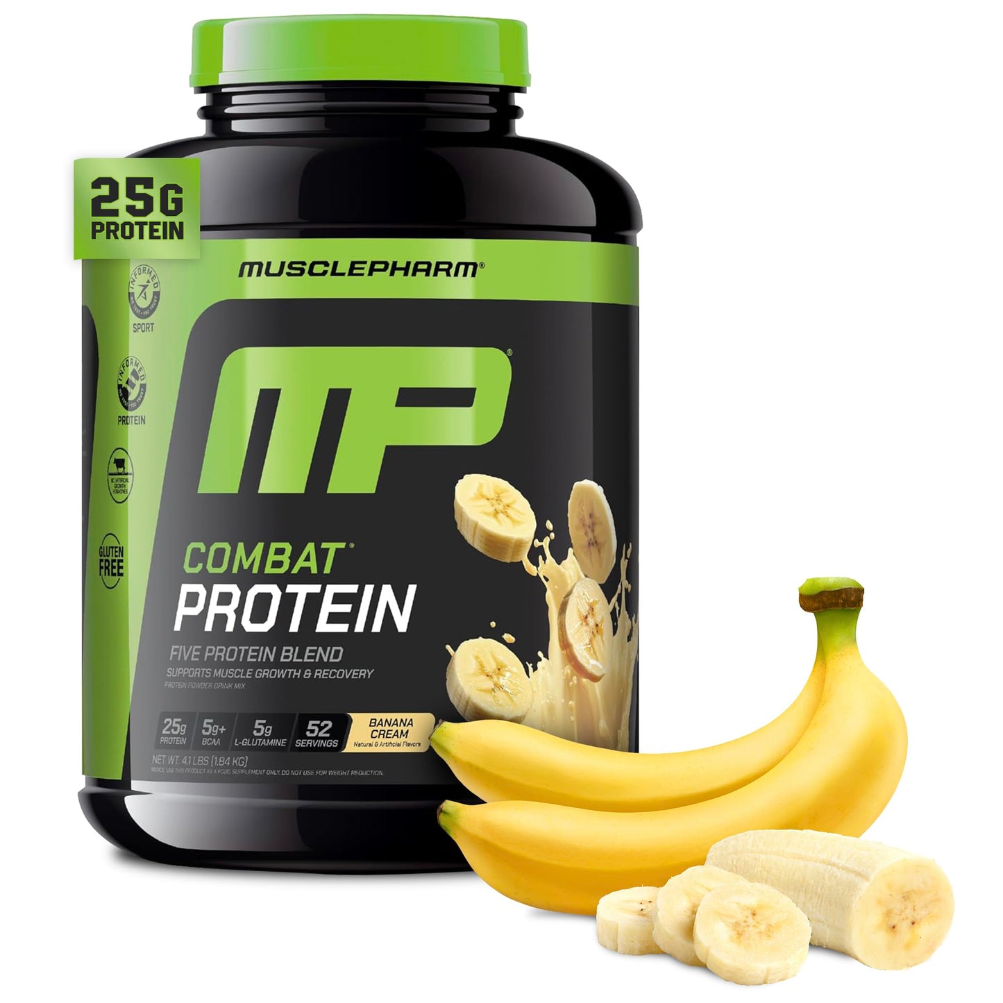MusclePharm Combat Protein Powder, Cookies ‘N’ Cream Flavor, Fuels Muscles for Productive Workouts, 5 Protein Sources including Whey Protein Isolate & Egg Albumin, Gluten Free, 4 lb, 52 Servings