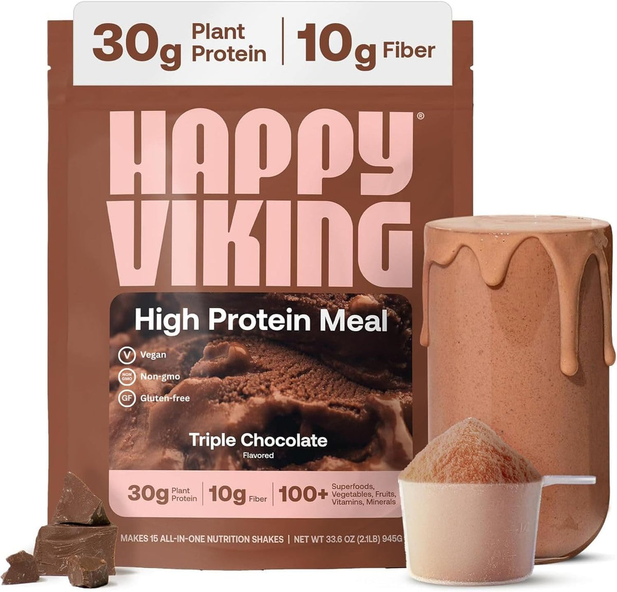 Happy Viking Plant-Based Vegan Protein Powder +100 Superfoods - Chocolate