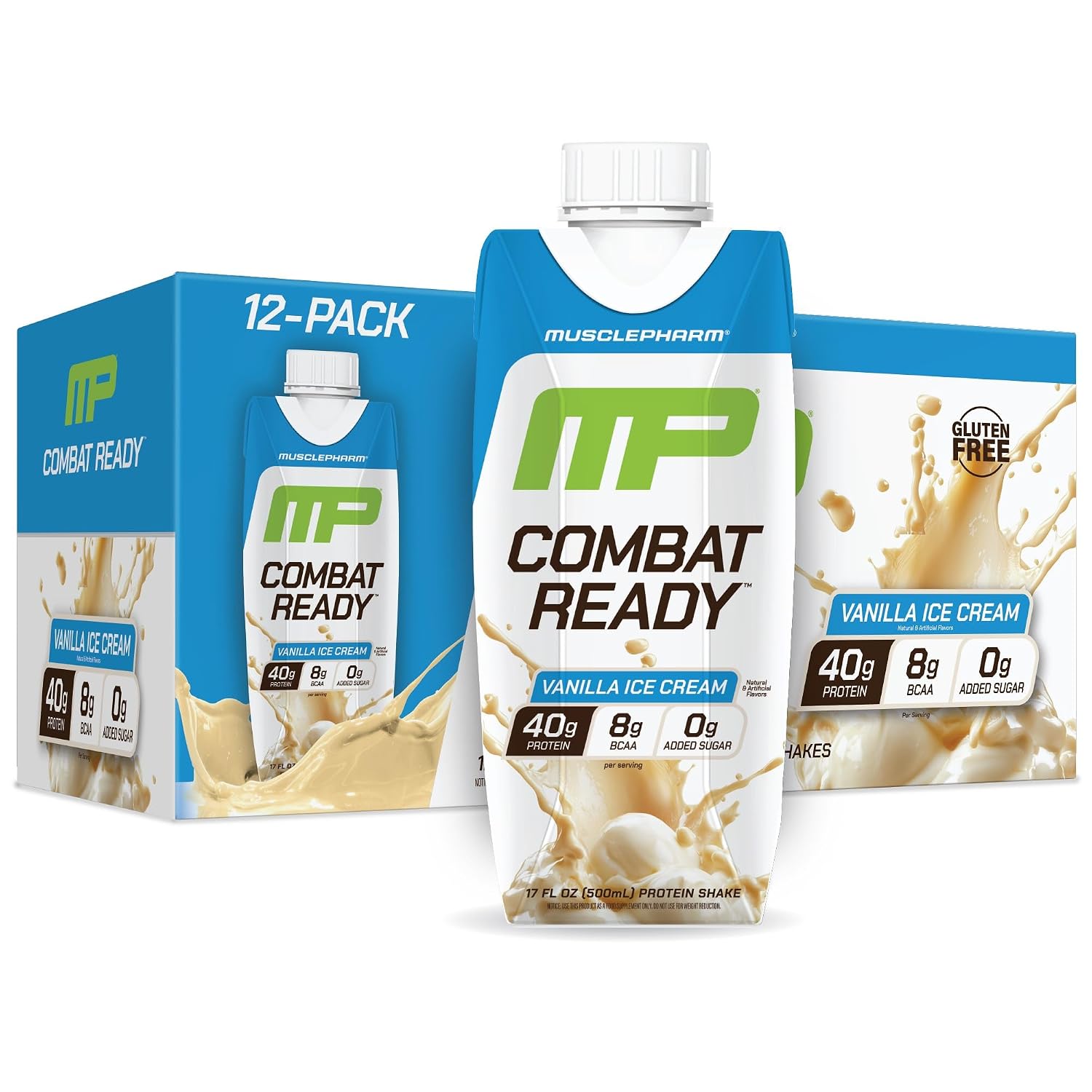 MusclePharm Combat Ready Protein Shake Vanilla Ice Cream Flavor - Pack of 12