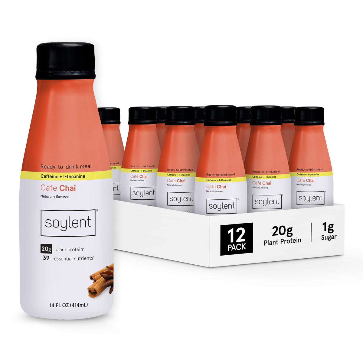Soylent Banana Meal Replacement Shake, Ready-to-Drink Plant Based Protein Drink, Contains 20g Complete Vegan Protein and 1g Sugar, 14oz, 12 Pack