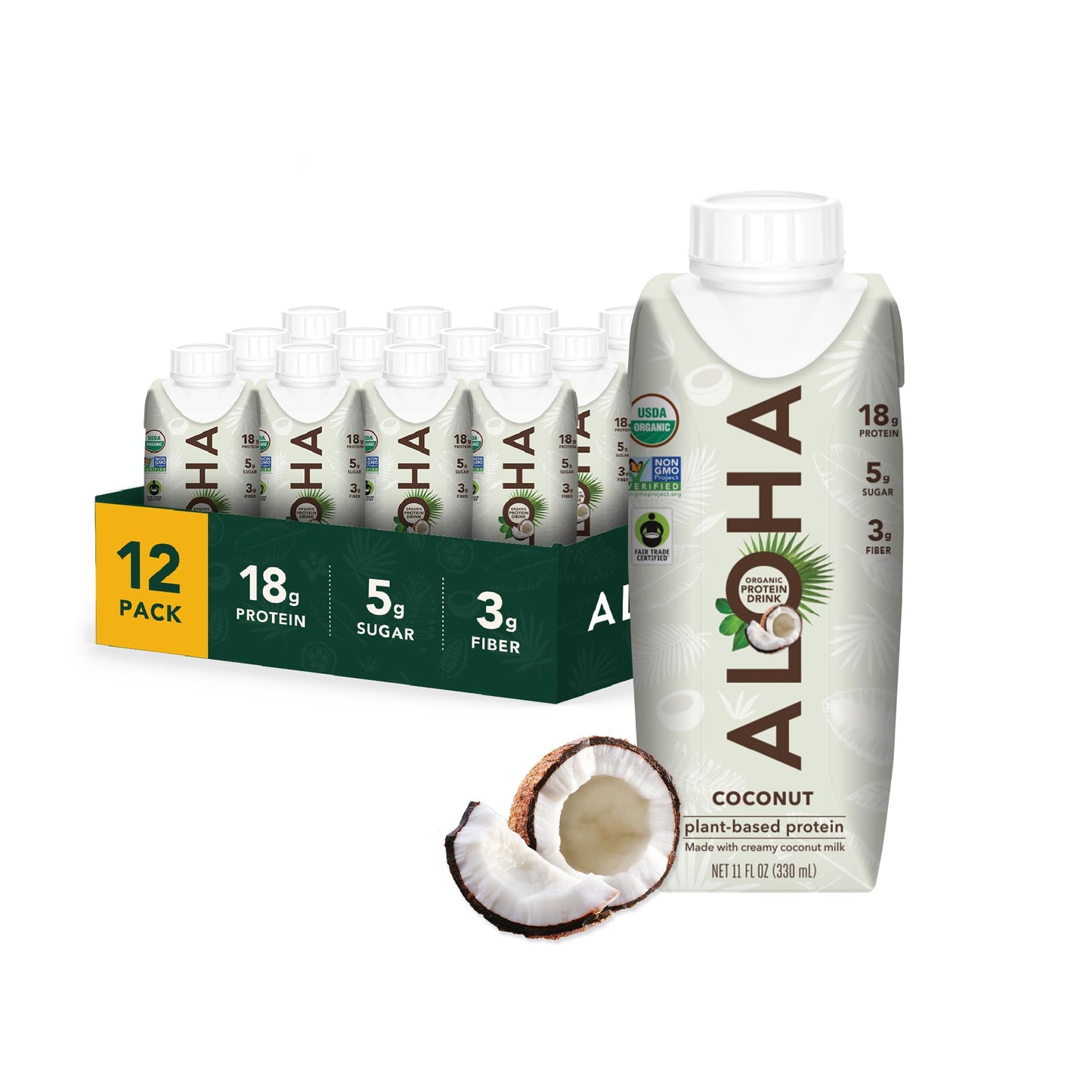 ALOHA Organic Protein Drink, Chocolate Sea Salt, Low Sugar & Dairy Free Ready-to-Drink Protein Shake, Plant Based, Non-Dairy, Clean Ingredients, GLP-1 Friendly, 18g Protein, Gluten Free