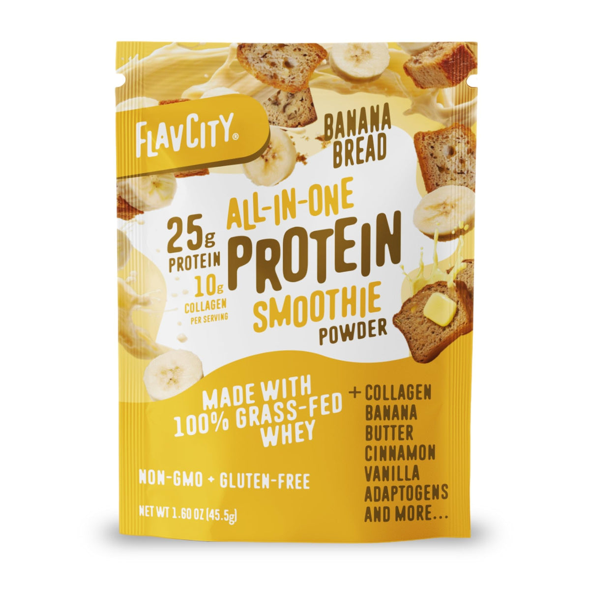 FlavCity Vanilla All in One Protein Shake Powder - On the Go Meal Alternative + Collagen Peptides, Reishi & Cordyceps - Focus, Skin, Hair & Joint Support - 100% Grass Fed Whey, 20 Servings