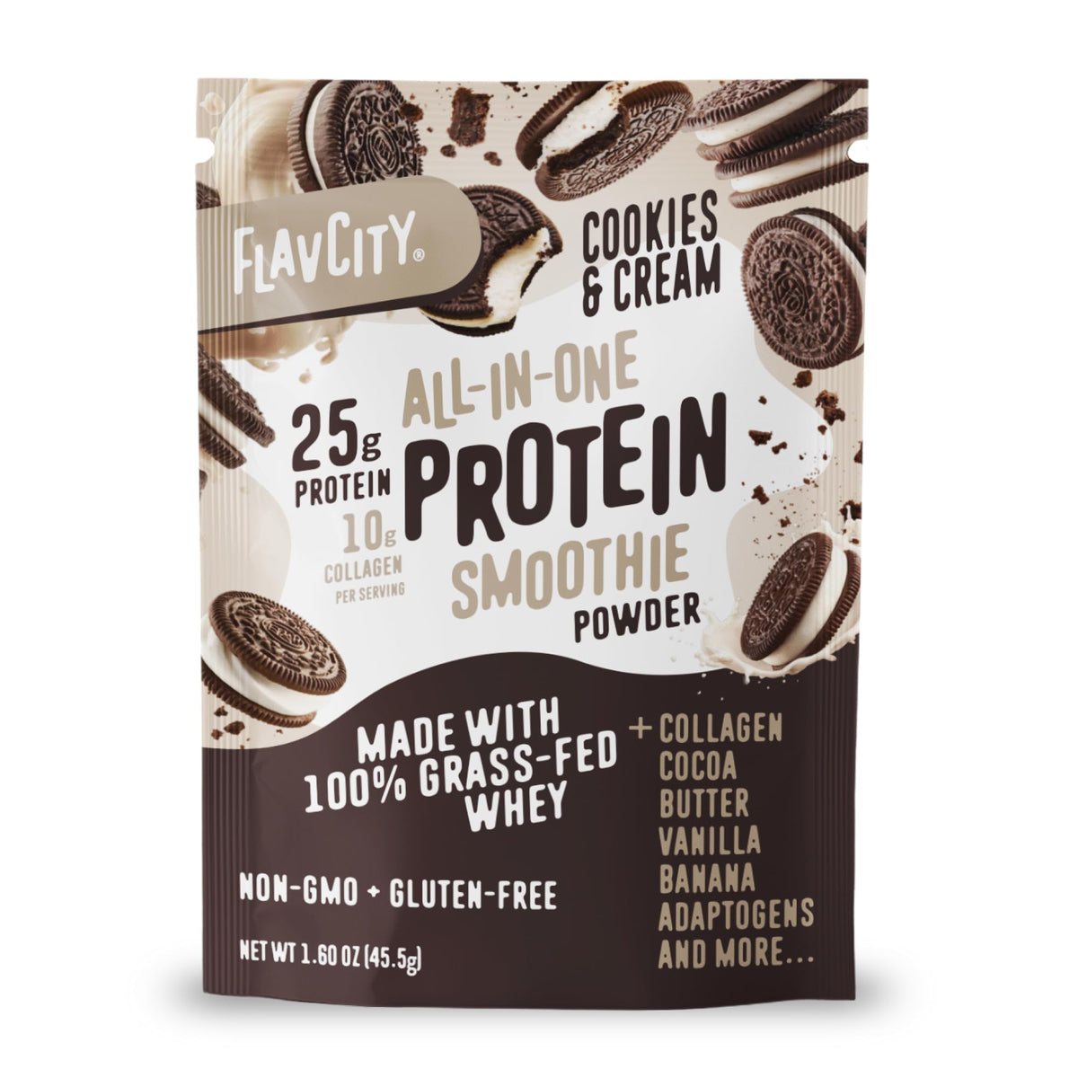 FlavCity Vanilla All in One Protein Shake Powder - On the Go Meal Alternative + Collagen Peptides, Reishi & Cordyceps - Focus, Skin, Hair & Joint Support - 100% Grass Fed Whey, 20 Servings