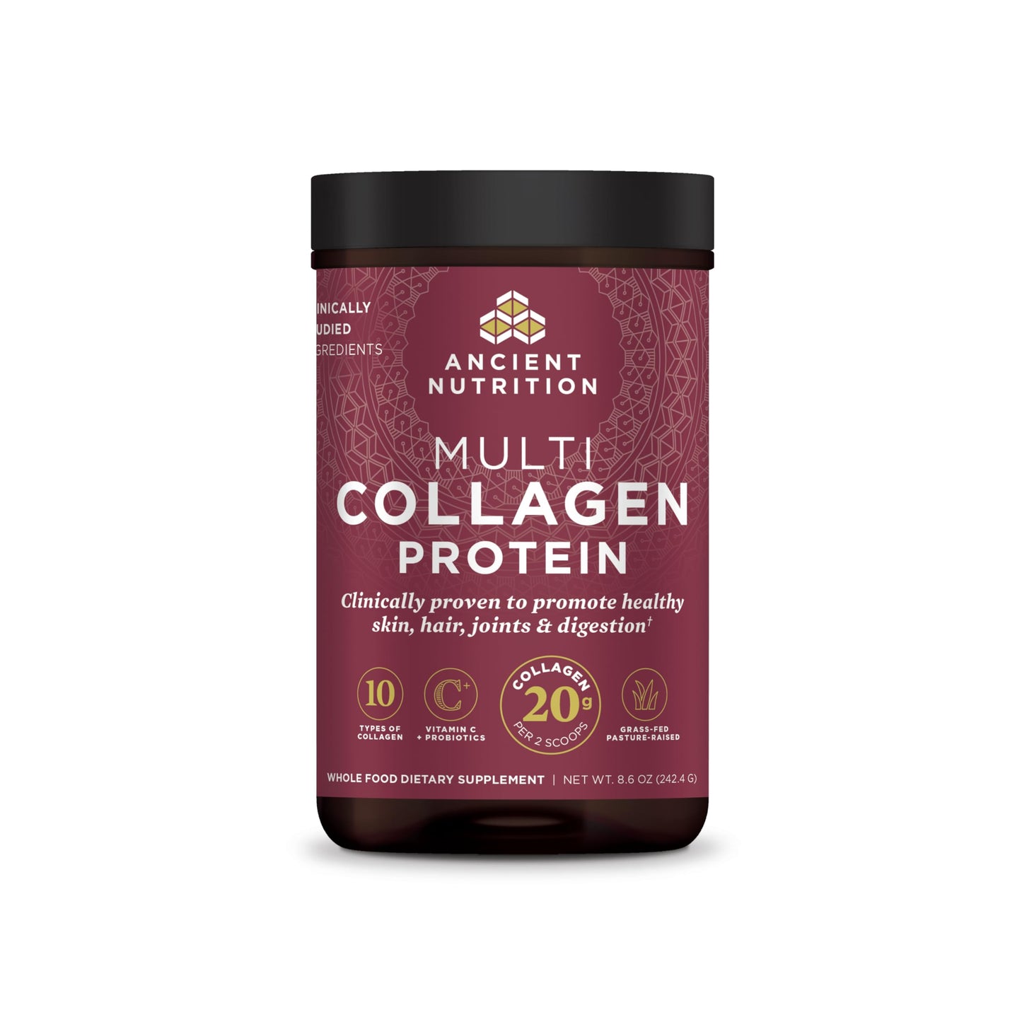 Ancient Nutrition Collagen Peptides Powder, Multi Collagen Protein, Women & Men, Vitamin C, Probiotics, Hydrolyzed Collagen, Supports Skin, Joints, Gut Health, Unflavored (40 Servings)