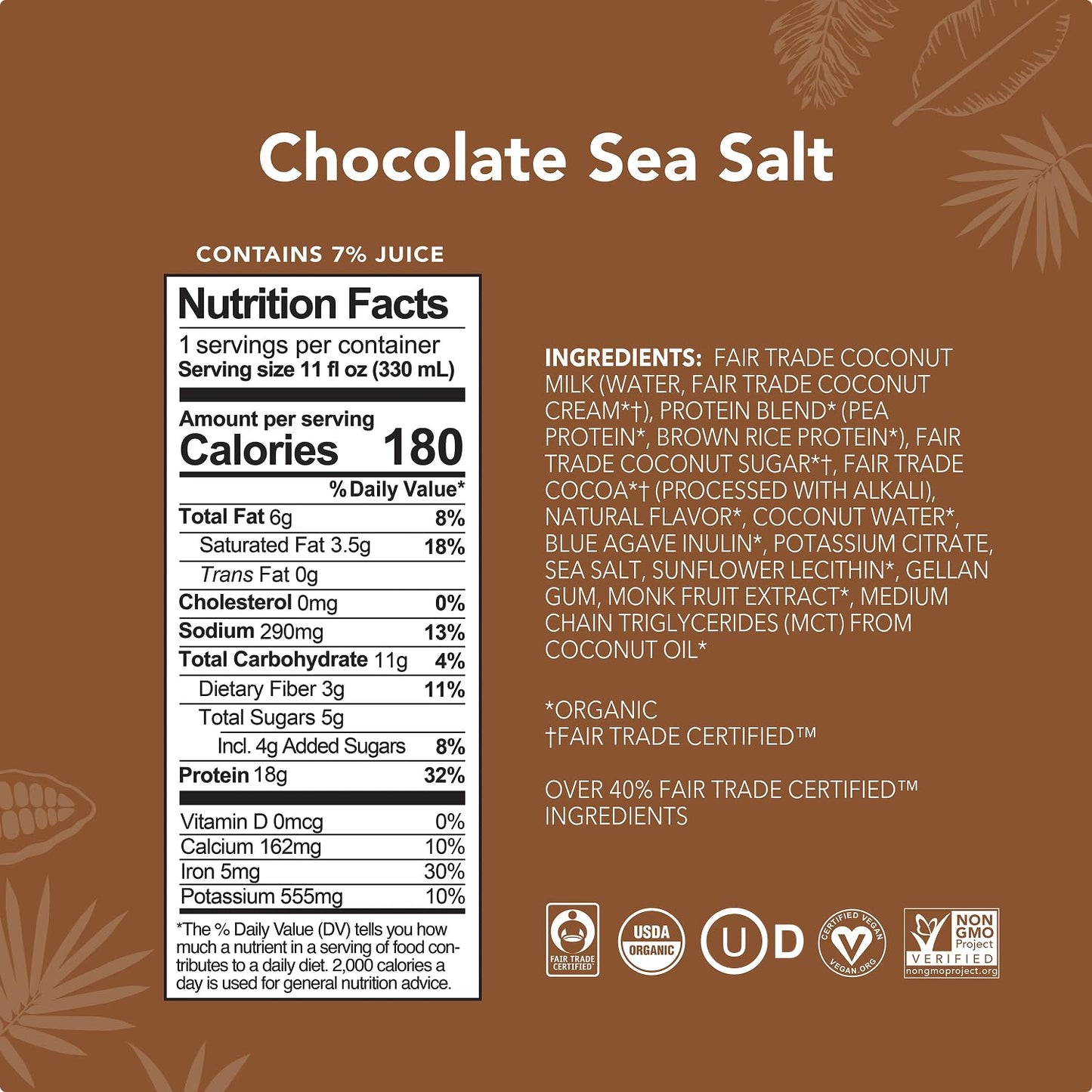 ALOHA Organic Protein Drink, Chocolate Sea Salt, Low Sugar & Dairy Free Ready-to-Drink Protein Shake, Plant Based, Non-Dairy, Clean Ingredients, GLP-1 Friendly, 18g Protein, Gluten Free