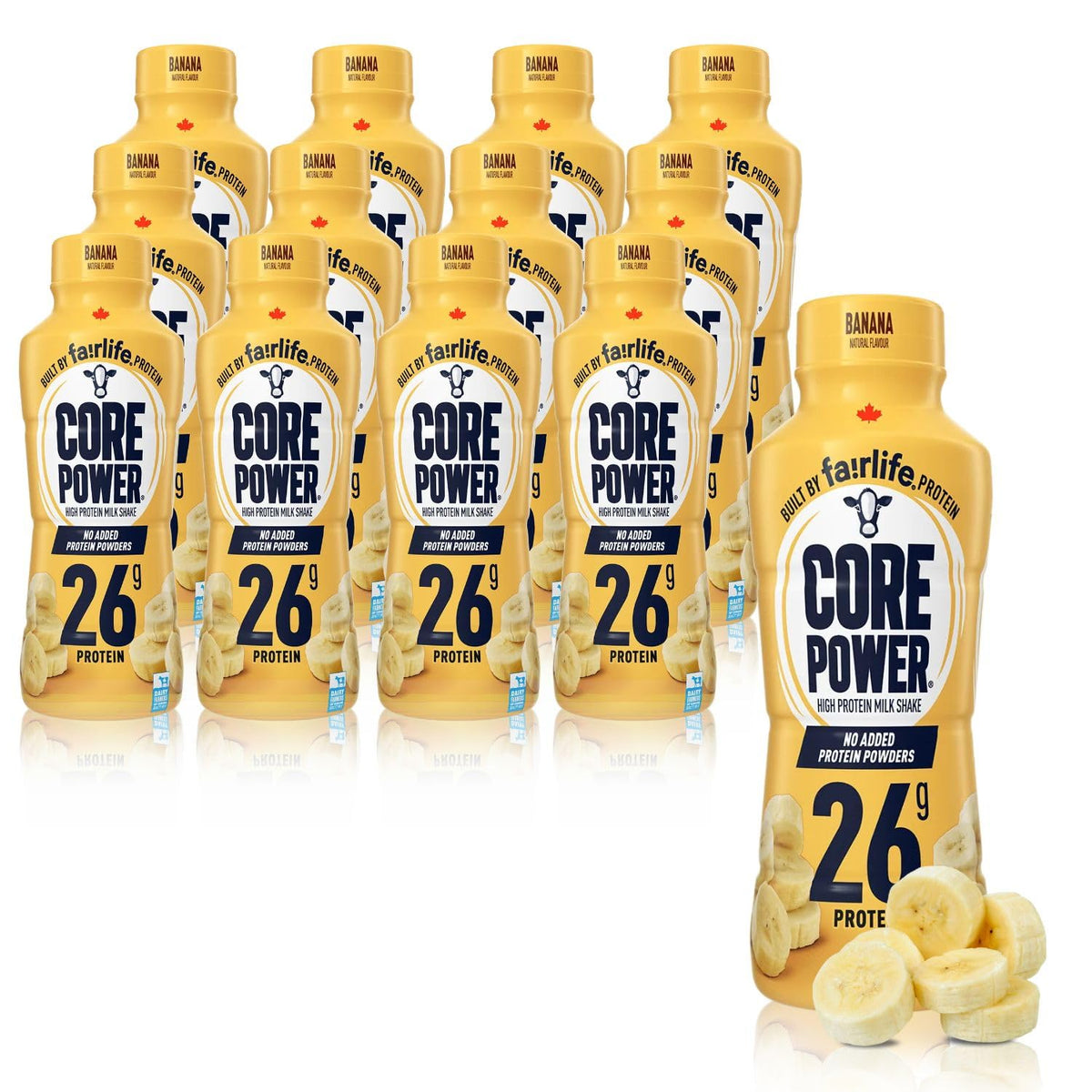 Core Power Protein Shake 26g Banana - No Added Protein Powder, Lactose-Free, Made with Canadian Milk - Pack of 12 Fairlife Protein Shakes, 414mL/14 fl. oz. (Shipped from Canada)