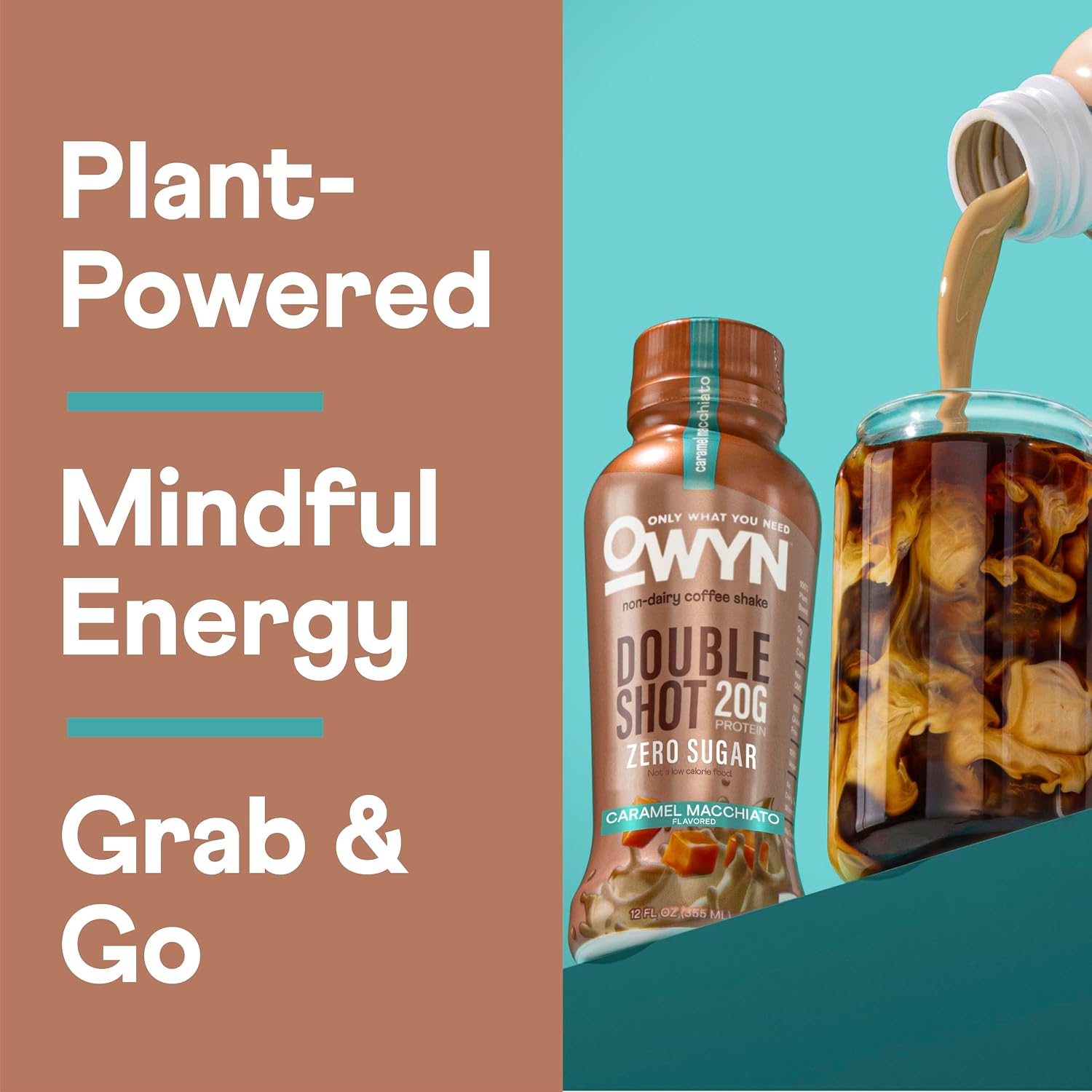 OWYN Only What You Need Vanilla Latte Flavored 20g Protein Shake, 12 Ct | 20g Protein, Zero Sugar, 180mg Caffeine, Dairy Free, Plant Protein, Gluten Free, Individual 12fl oz Bottles