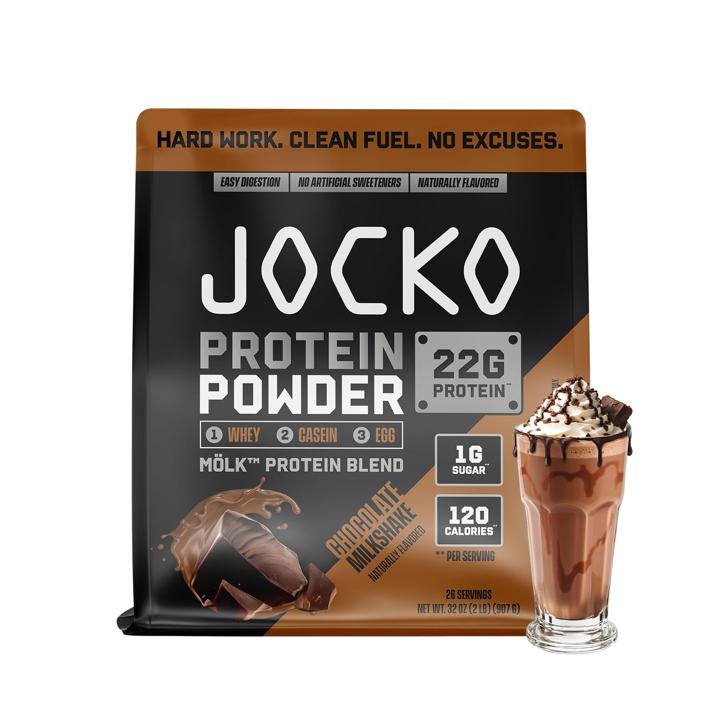 Jocko Fuel Whey Protein Powder, Vanilla Milkshake, 22g Protein, Digestive Enzymes + Probiotic Blend, No Sugar Added, with Essential Amino Acids + Electrolyte Minerals, 28 Servings