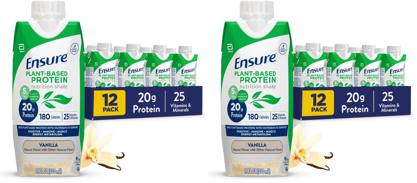 Ensure Plant-Based Vegan Protein Vanilla Nutrition Shake I Gluten-Free I Dairy-Free I Soy-Free Bottled Liquid Shake I 12 Pack