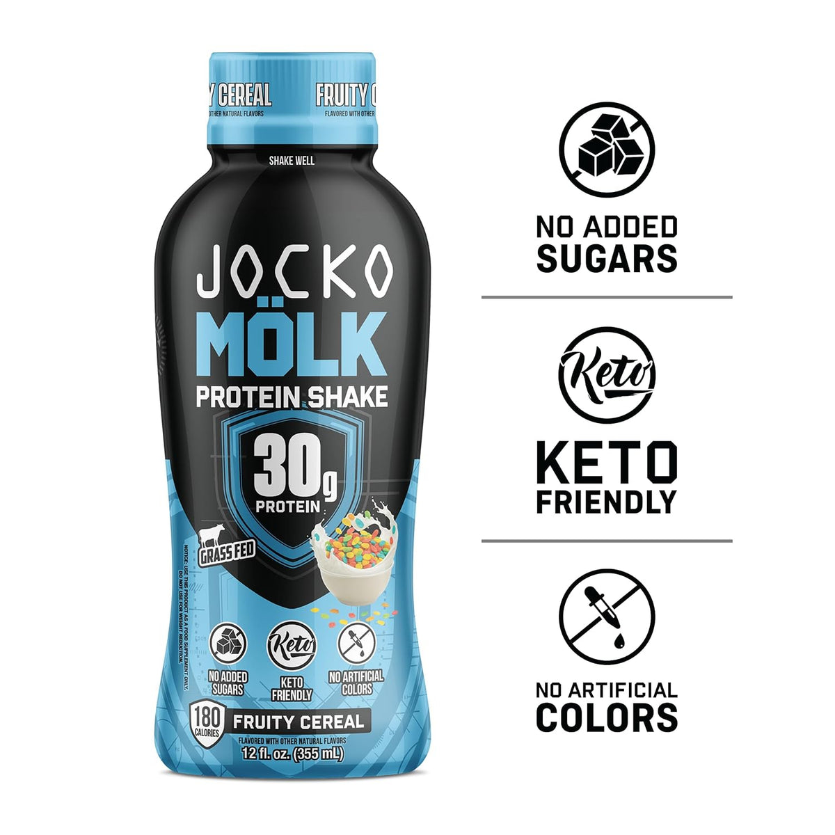 Jocko Fuel High Protein Shakes, Fruity Cereal, 12 fl oz | 12 Pack