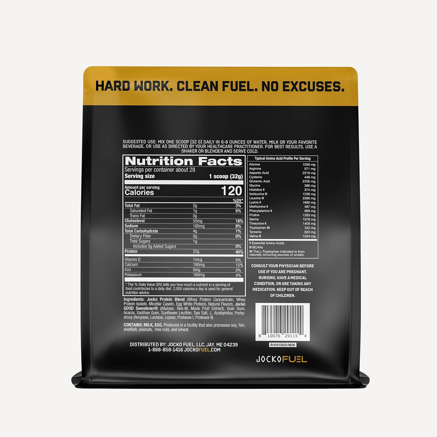 Jocko Fuel Whey Protein Powder, Vanilla Milkshake, 22g Protein, Digestive Enzymes + Probiotic Blend, No Sugar Added, with Essential Amino Acids + Electrolyte Minerals, 28 Servings