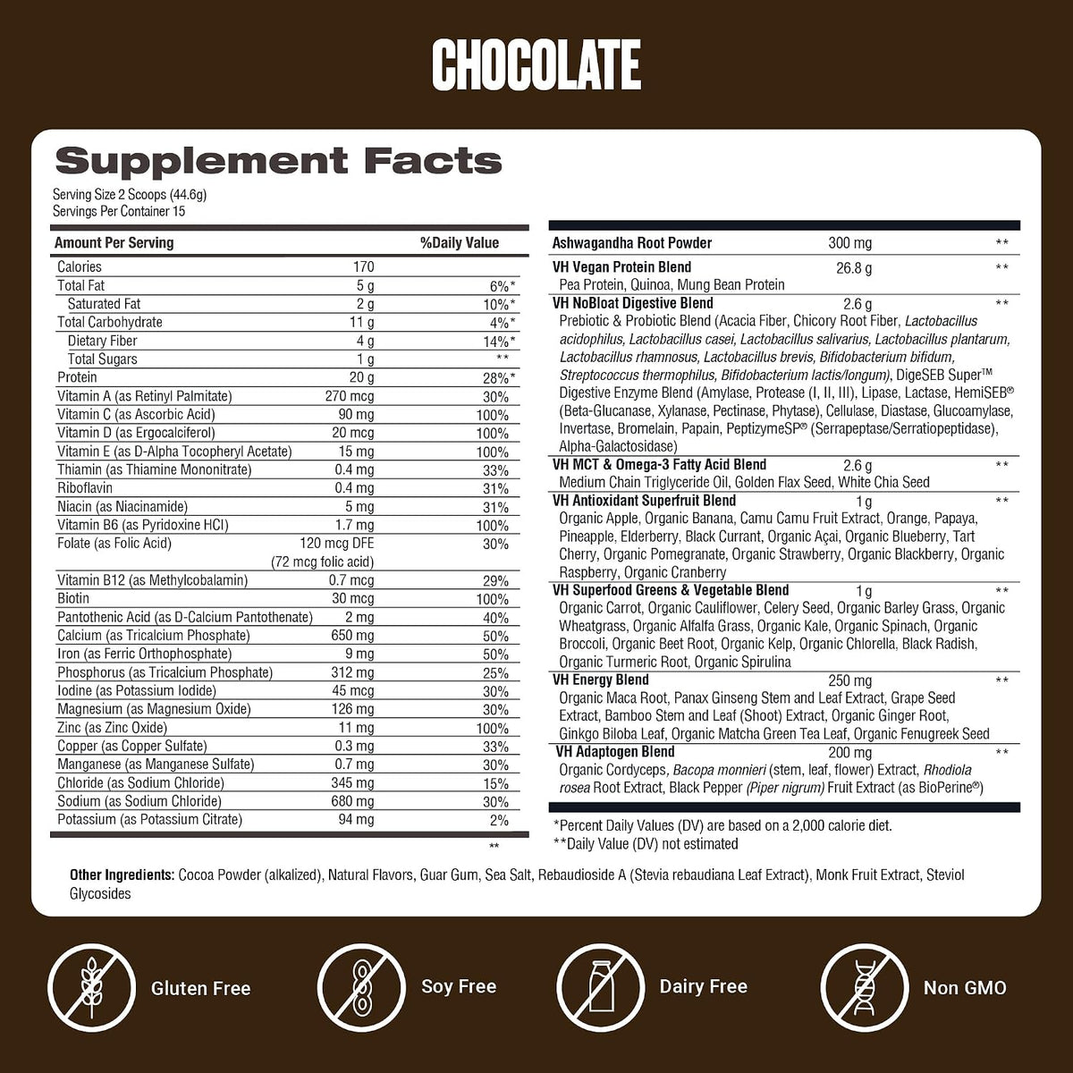 VitaHustle ONE Vegan Protein Powder, Chocolate, 15 Servings