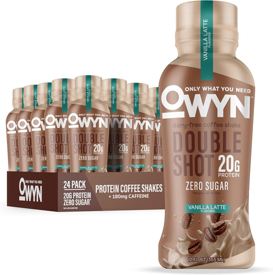 OWYN Only What You Need Vanilla Latte Flavored 20g Protein Shake, 12 Ct | 20g Protein, Zero Sugar, 180mg Caffeine, Dairy Free, Plant Protein, Gluten Free, Individual 12fl oz Bottles