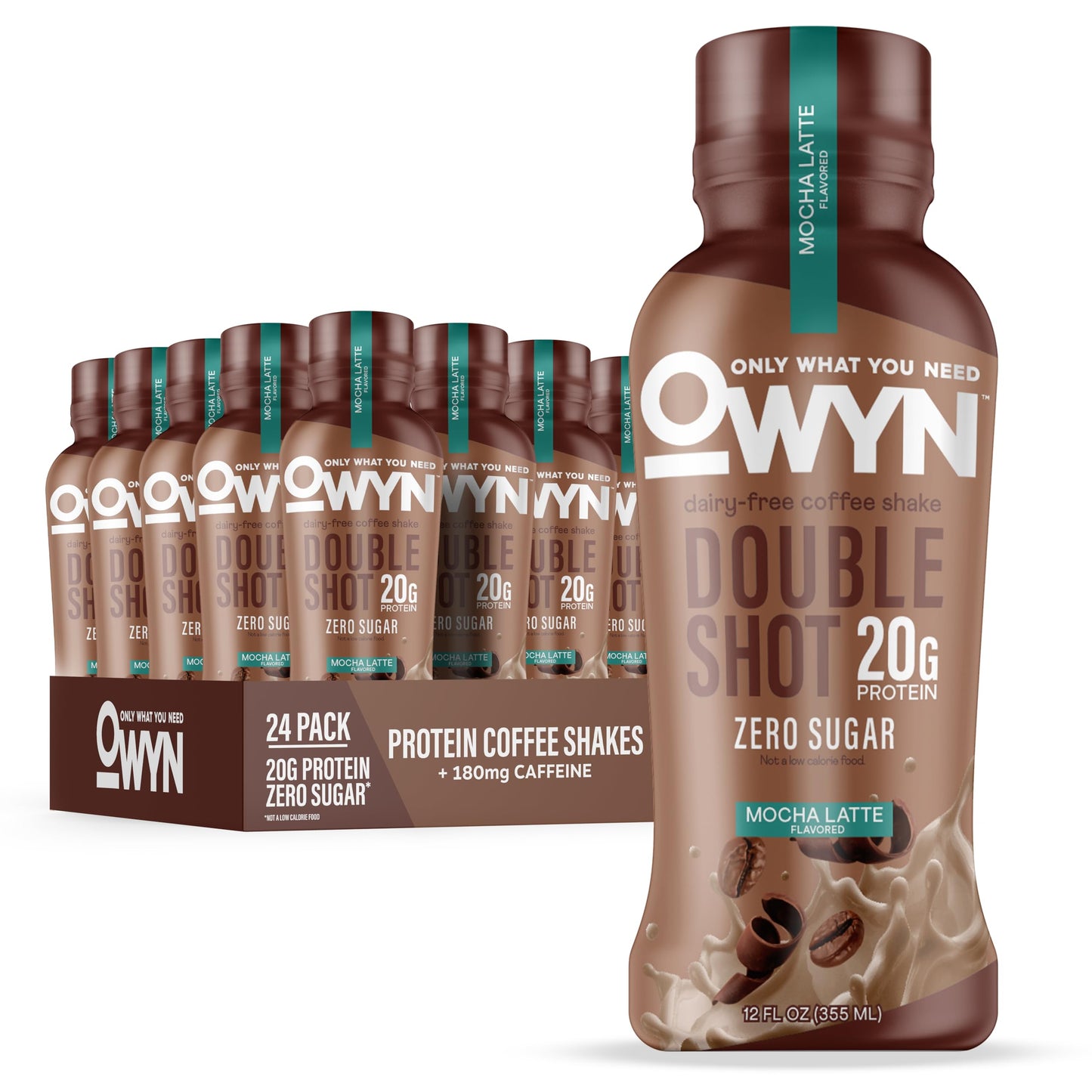 OWYN Only What You Need Vanilla Latte Flavored 20g Protein Shake, 12 Ct | 20g Protein, Zero Sugar, 180mg Caffeine, Dairy Free, Plant Protein, Gluten Free, Individual 12fl oz Bottles