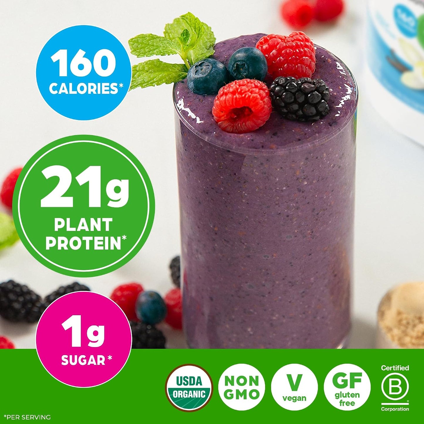 Orgain Organic Vegan Protein + 50 Superfoods Powder, Vanilla Bean - 21g Plant Based Protein, 8g Prebiotic Fiber, No Lactose Ingredients, Gluten Free, No Added Sugar, Non-GMO, 2.02 lb