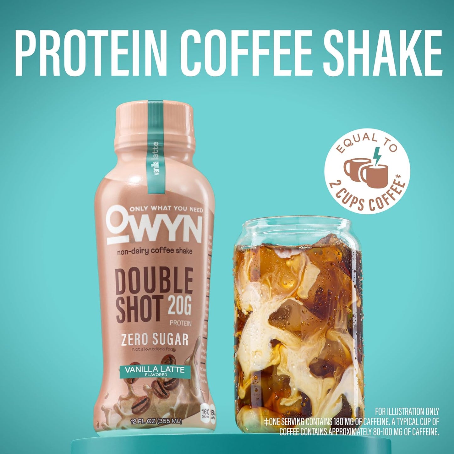 OWYN Only What You Need Vanilla Latte Flavored 20g Protein Shake, 12 Ct | 20g Protein, Zero Sugar, 180mg Caffeine, Dairy Free, Plant Protein, Gluten Free, Individual 12fl oz Bottles
