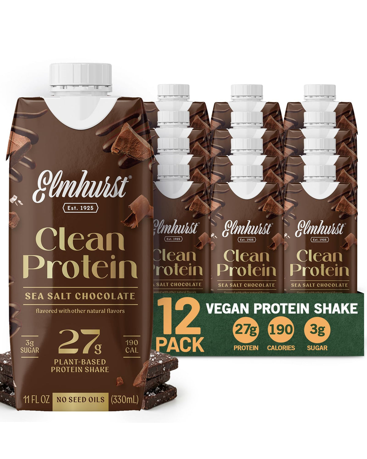 Elmhurst 1925 Strawberries & Cream Vegan Protein Shakes, 11 Oz (12-Pack)